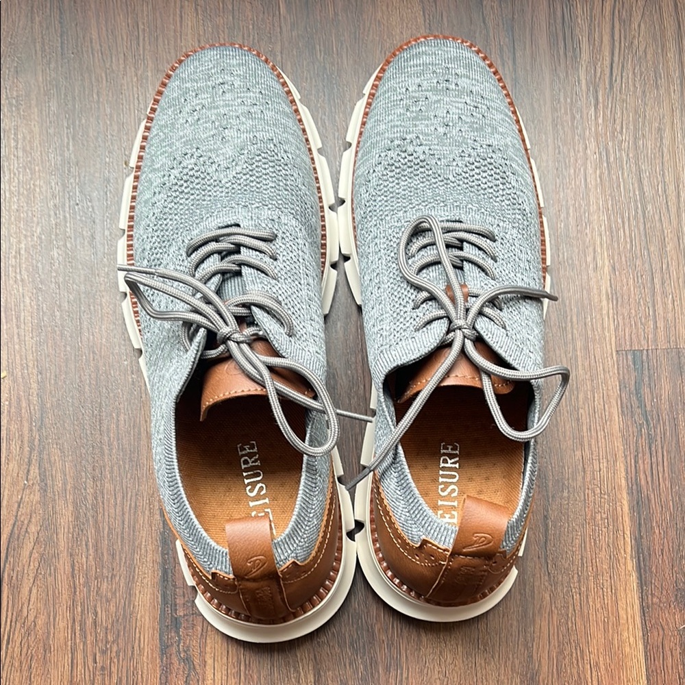 Gray and Brown Moccasin-Style Low-Top Sneakers